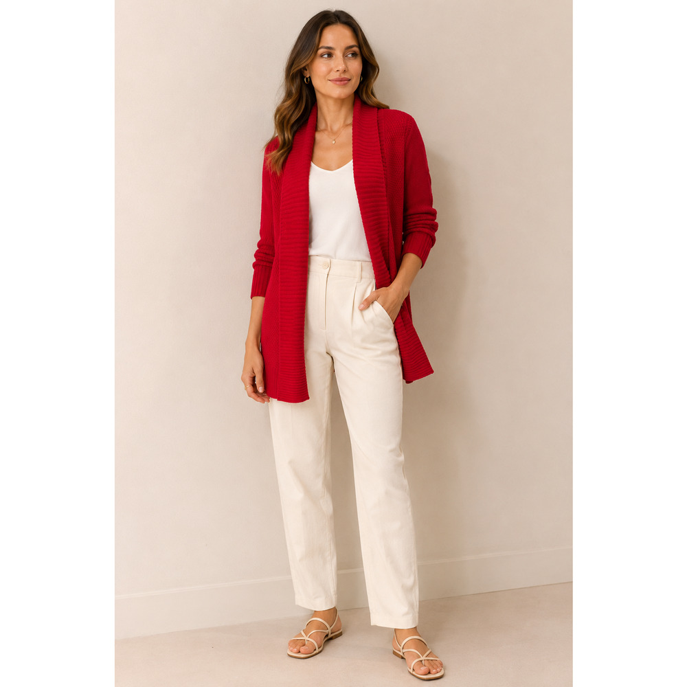 Charter Club Cardigan Red Cherry Open Front Long Sweater Women’s Size L Classic